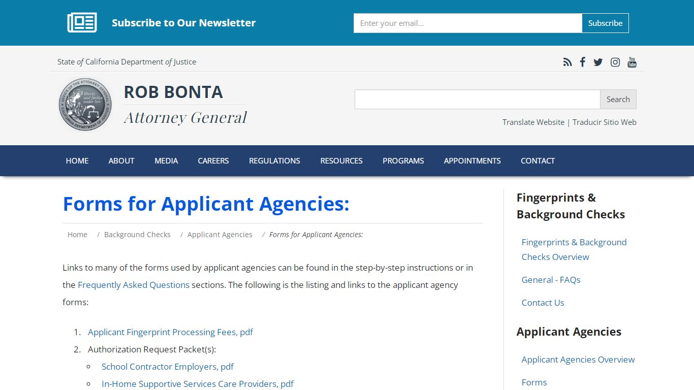 Forms for Applicant Agencies: - Attorney General of California